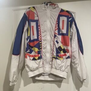 PacSun Retro Windbreaker Jacket Mens Size Small White Red Blue Yellow